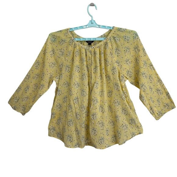 Chaps Tops - Chaps Yellow Floral Womens 3/4 Sleeve Button Up Top XXL 100% Cotton Boho Peasant